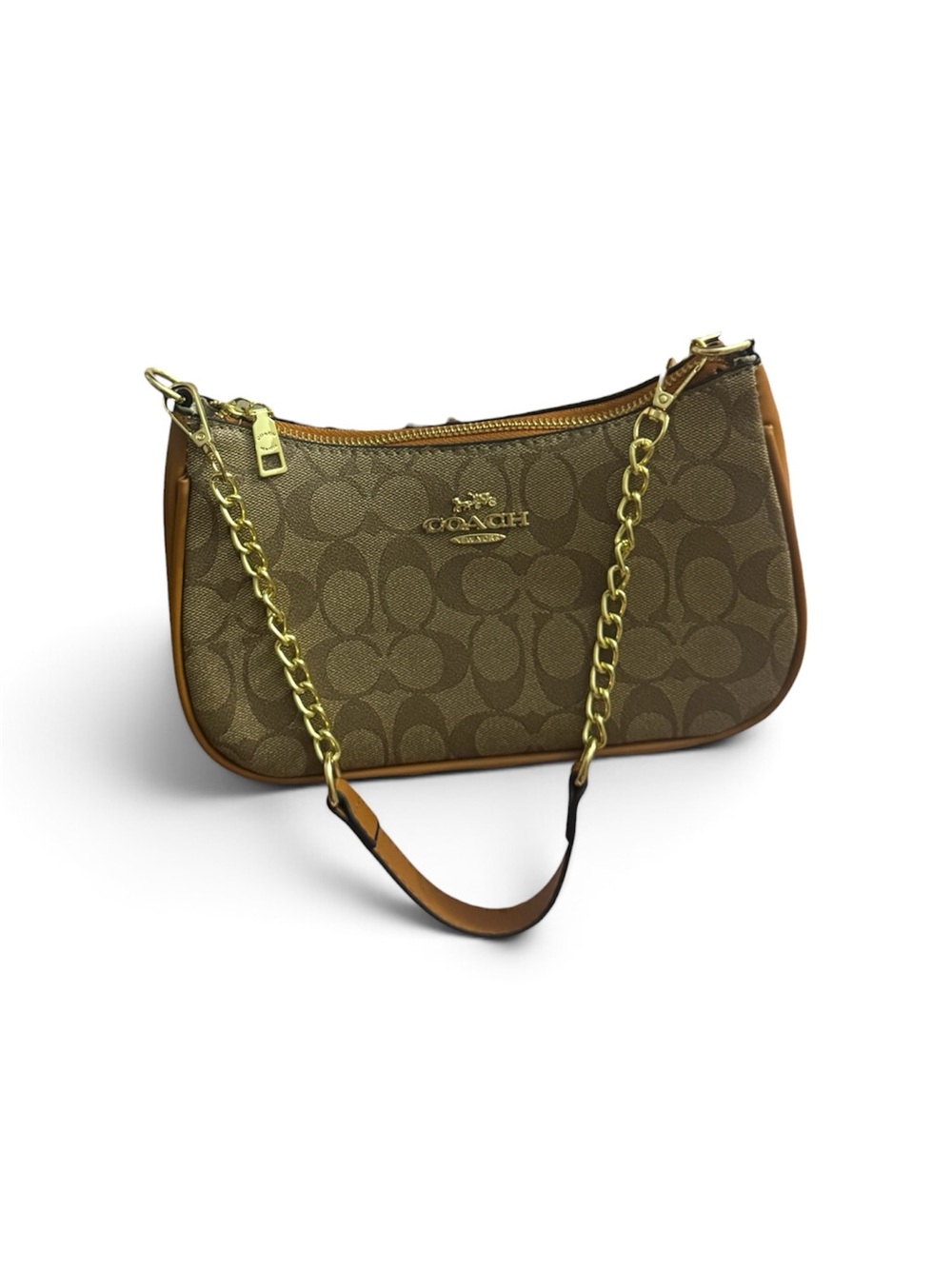 Coach Brown Signature Canvas Chain Shoulder Bag